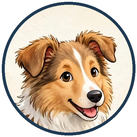 Close watercolor portrait of Cozy, a sable and white rough collie.